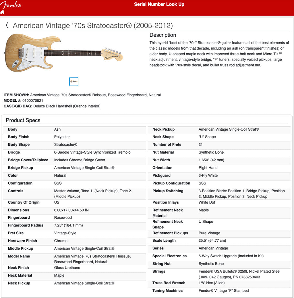 Fender American Vintage '70s Stratocaster Natural Ash USA AVRI Strat 01494