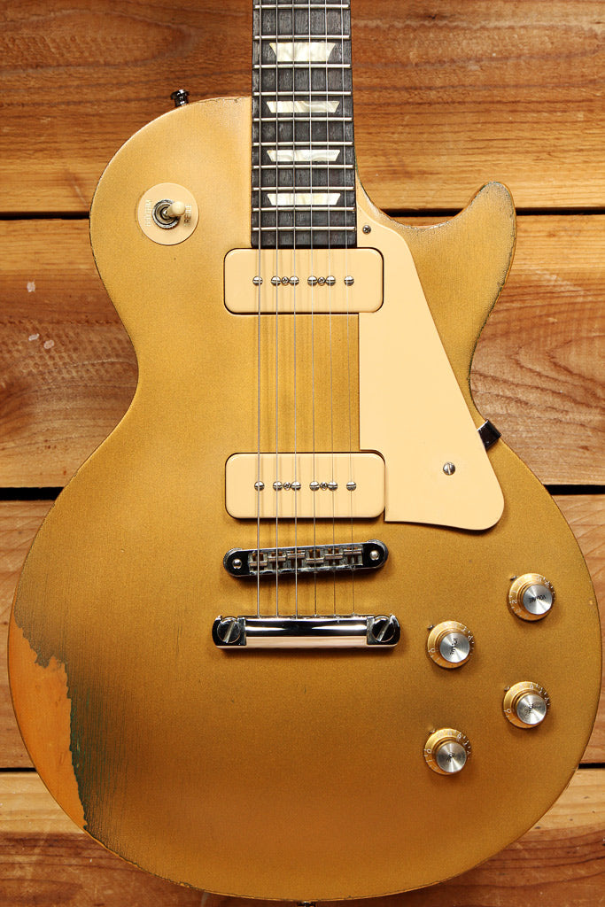 GIBSON 2011 LES PAUL 60s TRIBUTE Goldtop -- Special Relic w/ Greening! p90 11365