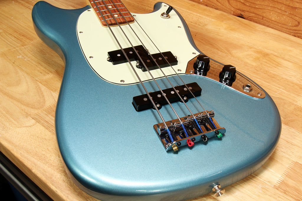 Fender Mustang Bass PJ Offset Series RARE Lake Placid Blue Short Scale+Bag 33531