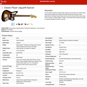 Fender 2016 Classic Player Jaguar Special Rosewood Fretboard! Offset +Bag 09562