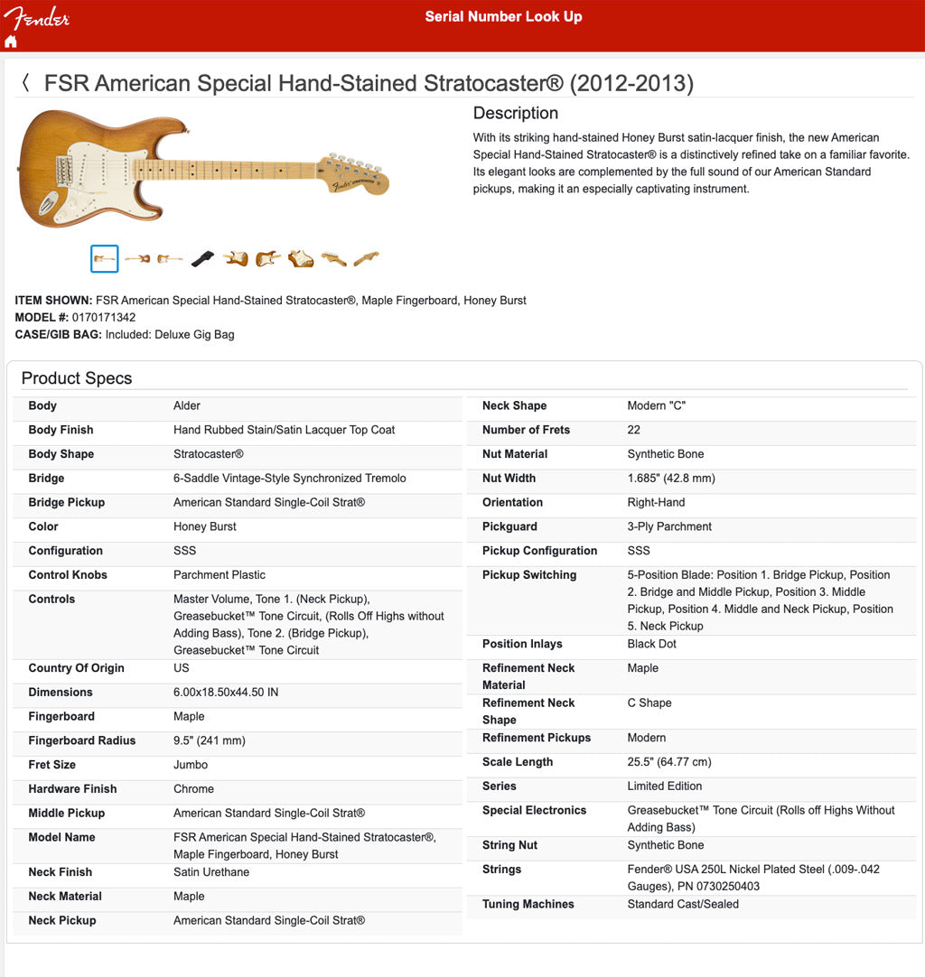 Fender Hand Stained Honeyburst Stratocaster 2014 American Special Sati ...